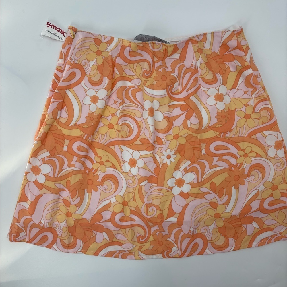 Hollister Women's Lined orange boho 70s Ultra High Rise Floral Mini Skirt small - Picture 9 of 14